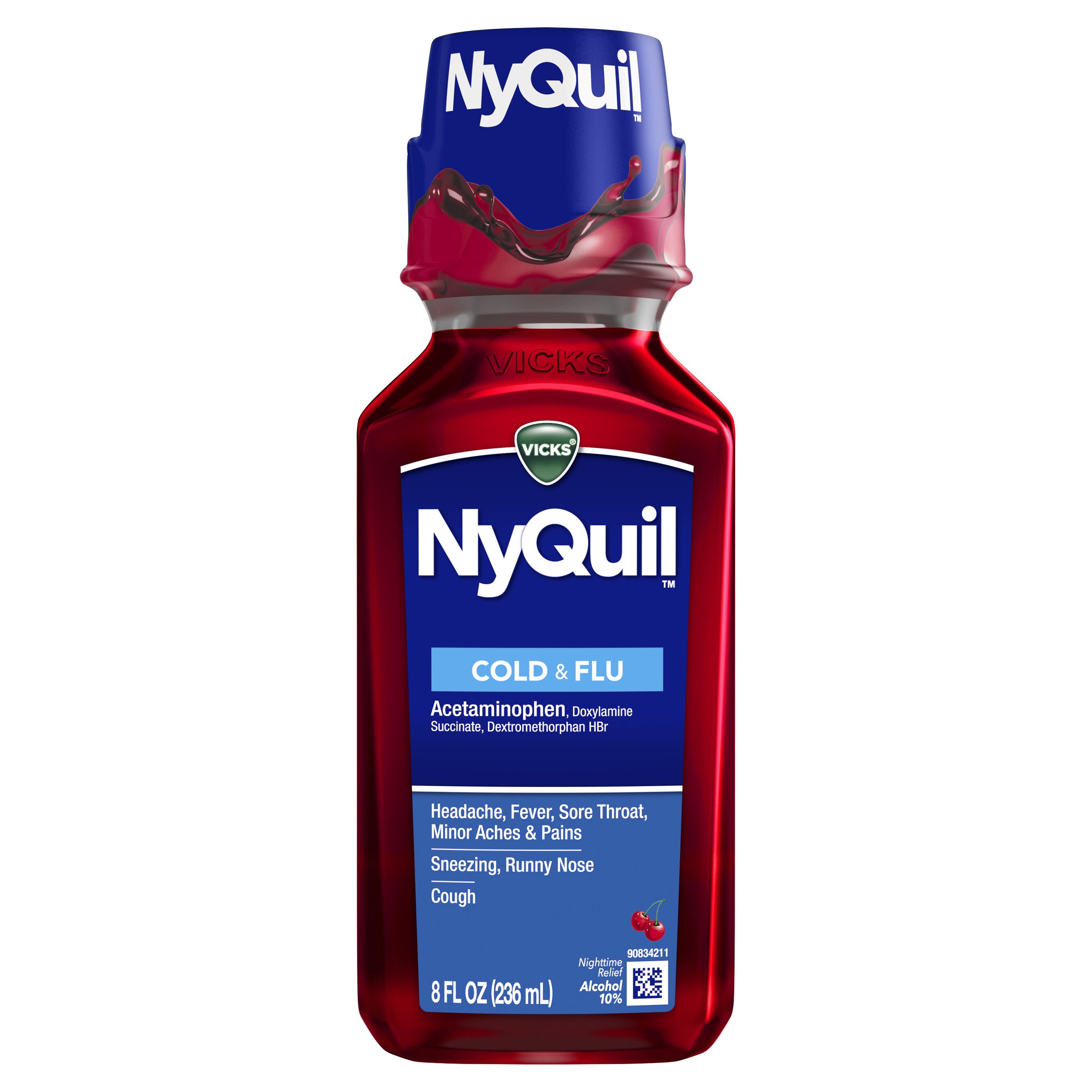 Vicks NyQuil Cold and Flu Liquid, Cherry, 8 oz